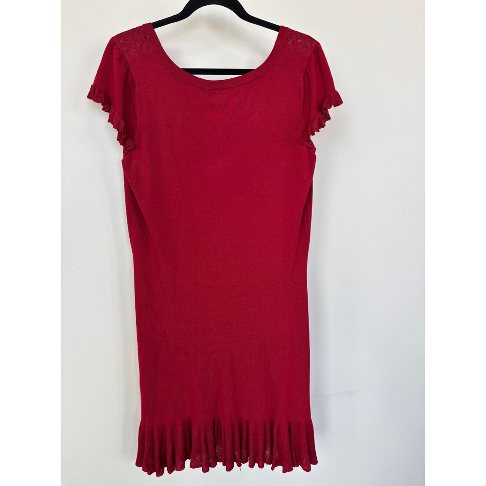 Effie's Heart Myrna Dress Crimson Red Pointelle Knit Ruffle Hem EH305r L/XL NEW - Picture 3 of 11